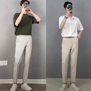 Verão em linha reta magro-ajuste calças masculinas versão coreana na moda solto All-Match tornozelo comprimento calças l