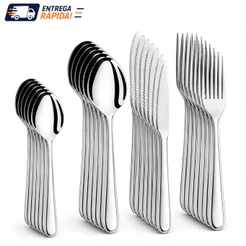 Faqueiro Aço Inox 24 ou 48 Peças Jogo Talheres Completo Colheres Garfos Facas Sobremesa Mesa Restaurante