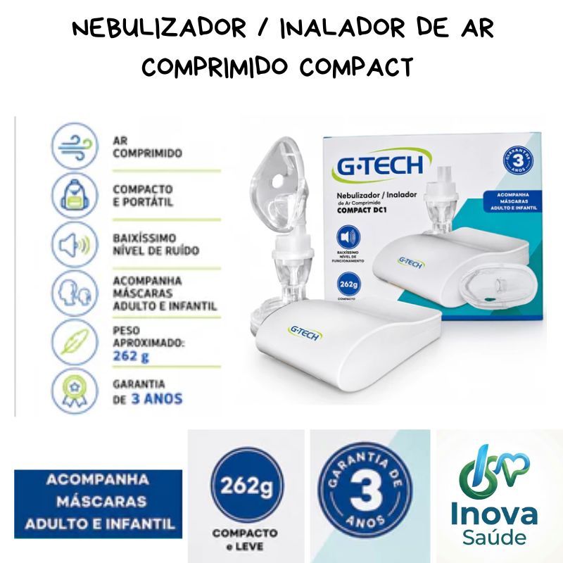 Inalador Nebulizador G-Tech Compact DC1 Bivolt Completo Adulto e Infantil