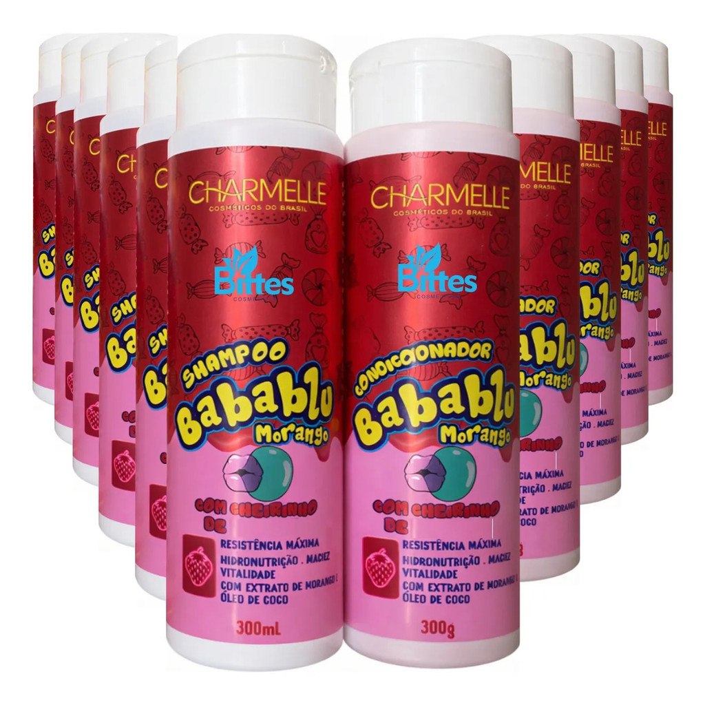 10 Kit Shampoo Condicionador Babablu Morango Charmelle 20und
