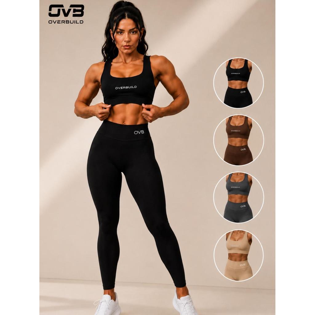 Conjunto Poliamida Academia Feminino Calça Cintura Alta + Top Alça Grossa Sem Transparência Modelador