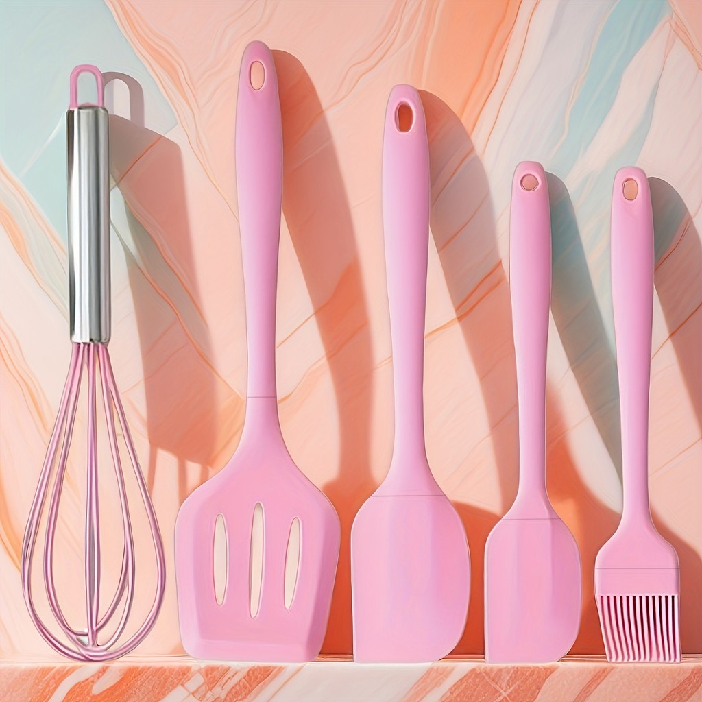 Conjunto De 5 Peças De Utensílios De Cozinha De Silicone , Ferramentas Antiaderentes Resistentes A Altas Temperaturas , 