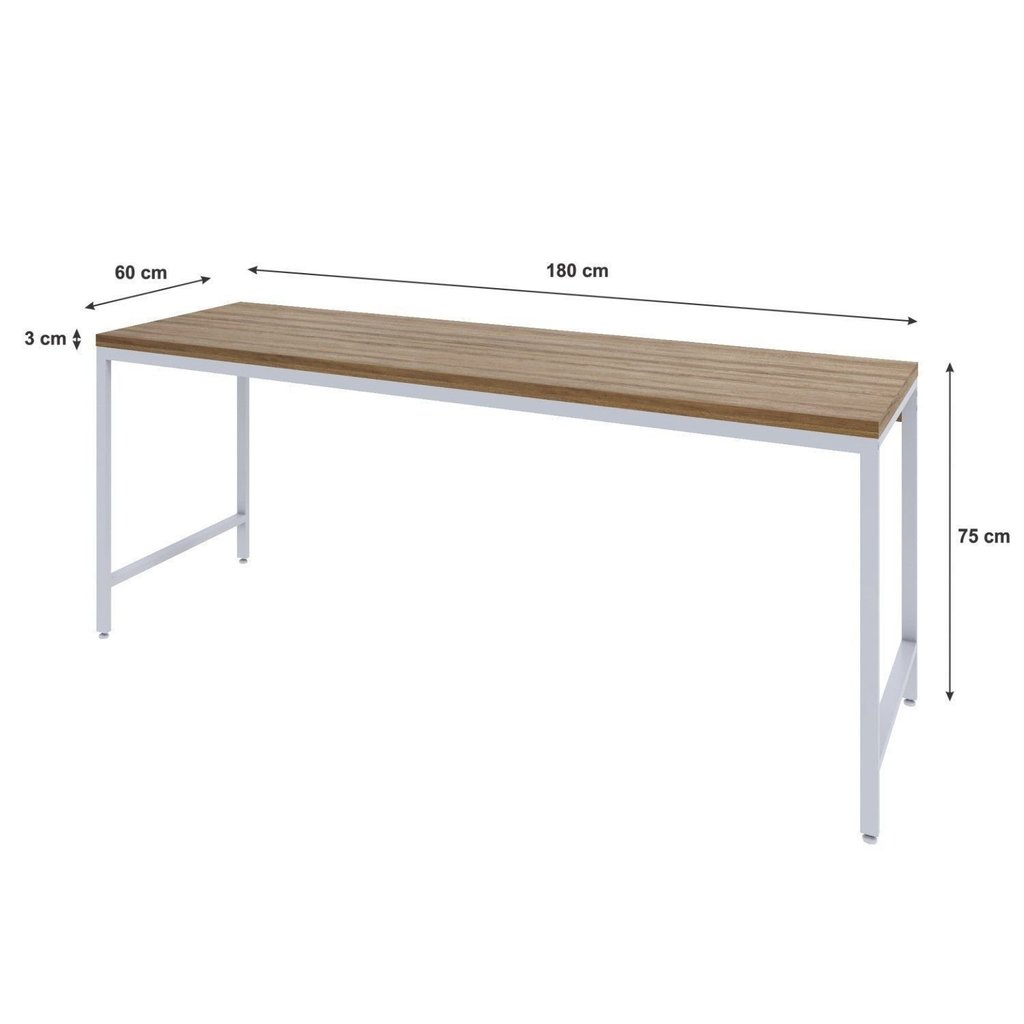 Escrivaninha Mesa Escritório Estilo Diretor Active 180cm Industrial Yescasa Marrom Lamina Mel/Branco