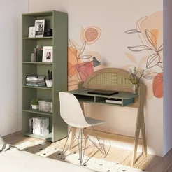 Conjunto 2 Peças com Escrivaninha Juli e Estante Carvalho Menta Marrom Carvalho/Menta
