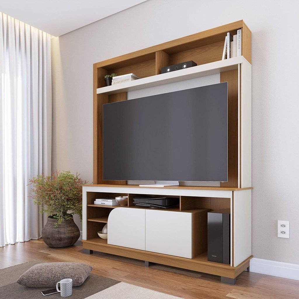 Estante para TV e Home Theater até 65 Polegadas 160CMX190CM 2 Portas Belaya Marrom Freijó/Off White