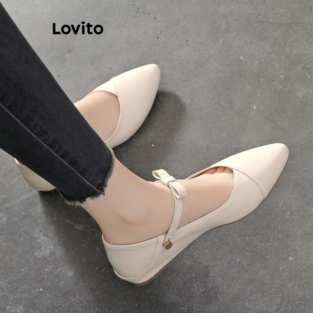 (Trendy)(Elegant) Lovito Sapatilhas De Ballet Para O Escritório Lisas Com Laço V