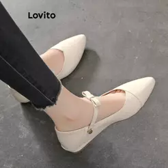 (Trendy)(Elegant) Lovito Sapatilhas De Ballet Para O Escritório Lisas Com Laço Versáteis Com Sola Macia E Antiderrapante Duas Formas De Usar Sapatilhas De Ballet Femininas LFA59296