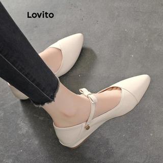 (Trendy)(Elegant) Lovito Sapatilhas De Ballet Para O Escritório Lisas Com Laço Versáteis Com Sola Macia E Antiderrapante Duas Formas De Usar Sapatilhas De Ballet Femininas LFA59296