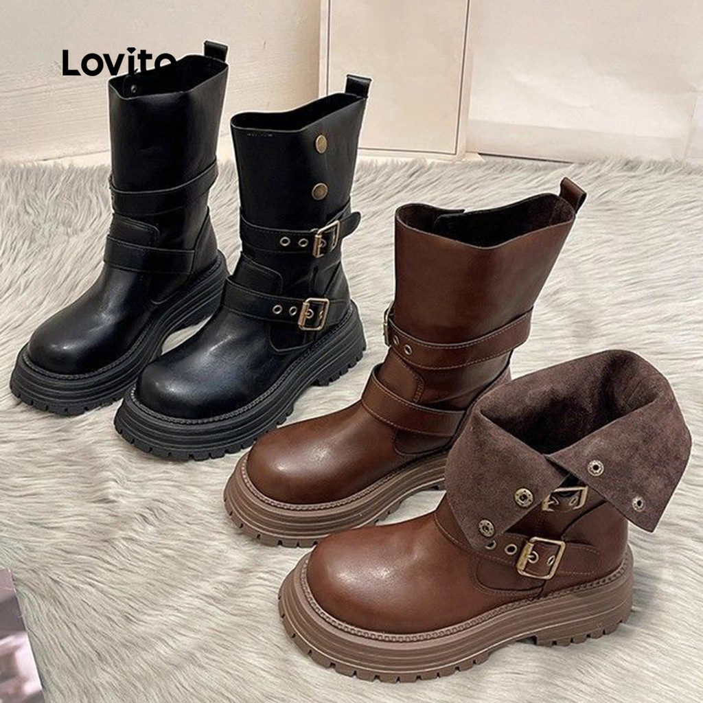(Trendy6)Lovito Boho Botas Femininas Maillard Estilosas LFA103176