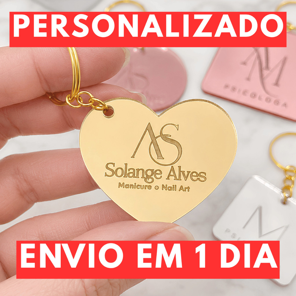 20 a 100 unidades Chaveiro Personalizado Brinde Lembrancinha Mimo Loja Cliente Festa Acrílico Espelhado