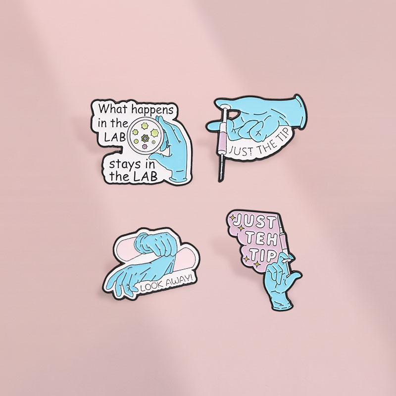 Laboratório Tecnologia Luvas Azuis Pipeta Petri Prato Engraçado Slogan Esmalte Broche Ciência Meme Emblema Para Roupas M