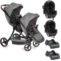 Carrinho para Gêmeos com 2 Bebê Conforto e 2 Base Galzerano Nix Duo Grafite