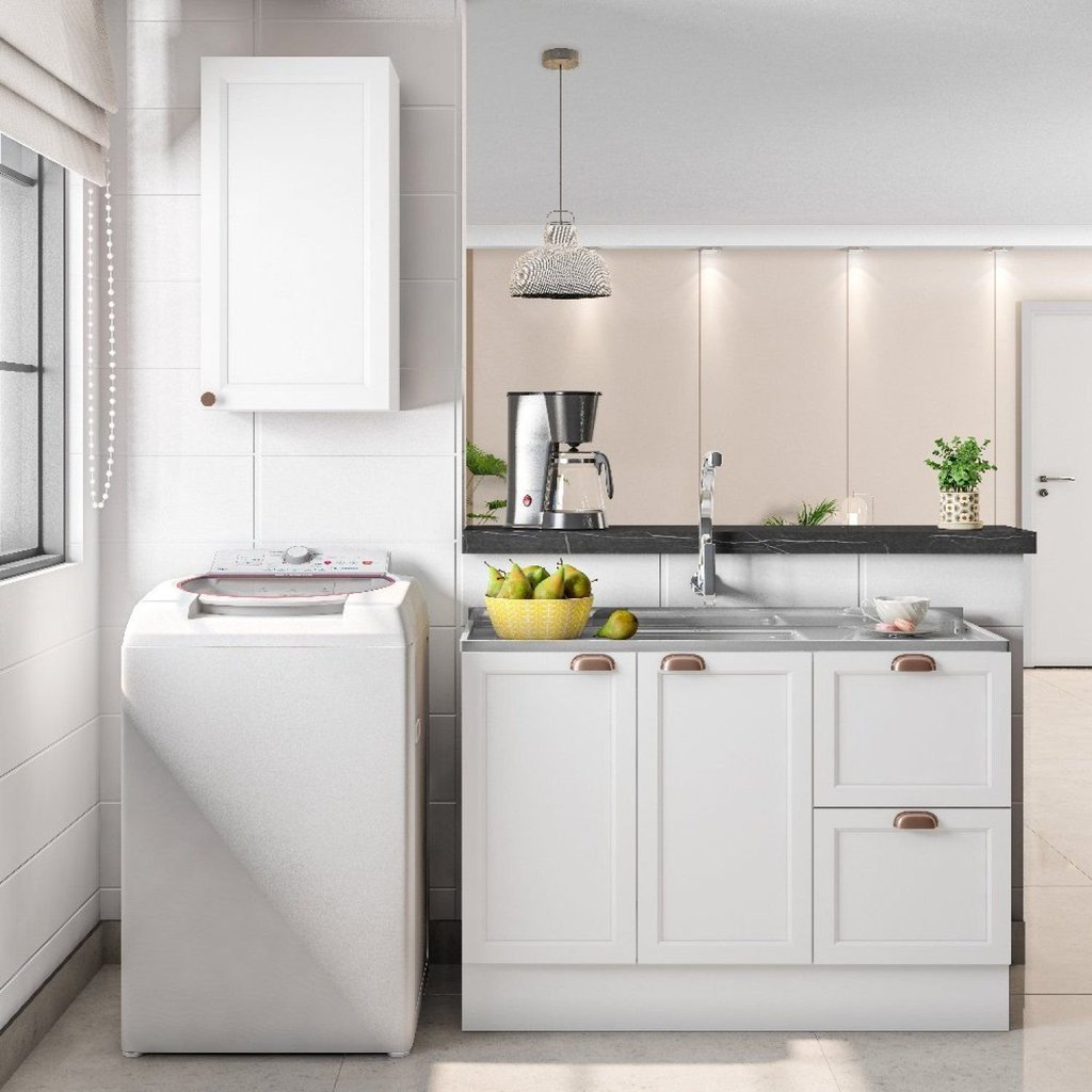 Cozinha Modulada 2 Peças 3 Portas 2 Gavetas com Balcão para Pia Unna Yescasa Branco