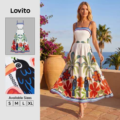Lovito Férias Vestido com Zíper Padrão Vestido de Primavera/verão para Mulheres L34LDR082