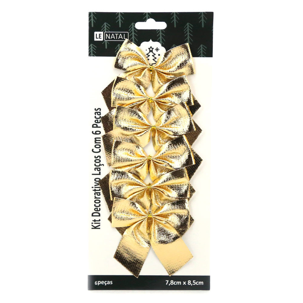 Kit Laço de Natal Dourado Liso 6 Unidades 7,8x8,5cm