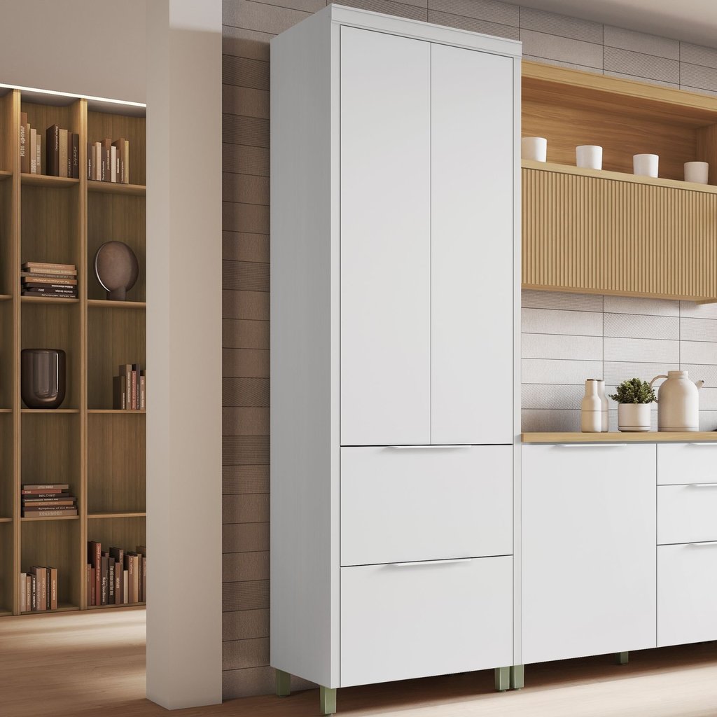 Paneleiro 2 Portas 2 Gavetas Marquesa 70cm 100% MDF Branco Branco