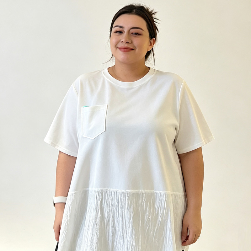 [Roupas femininas plus size] Camiseta Casual solta 150kg pode usar gordura mm verão novo estilo 150kg roupas femininas p