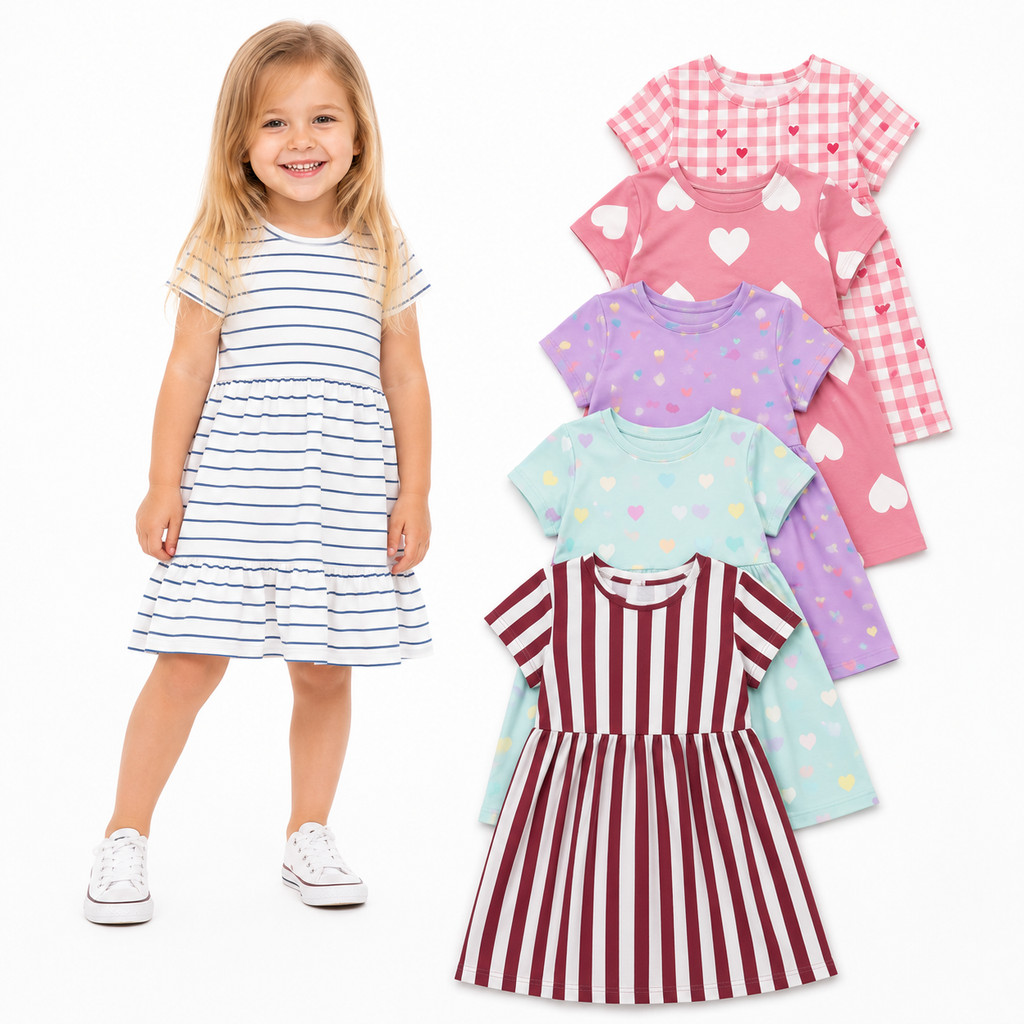 Vestido Infantil Menina Estampado Sortido Kit Algodão Confortável Tamanho 2 4 6 8 10 12