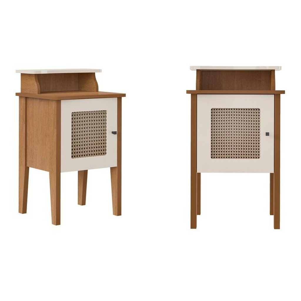 Kit 2 Mesas de Cabeceira 100% MDF Porta Reversível Detalhes Curvos Marrom