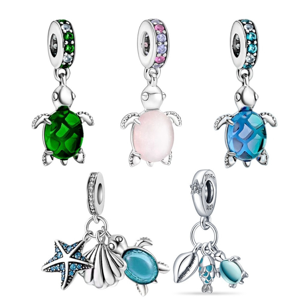 Promoção Hojes：S925 Frisado Charme Berloque Pingente Bela Tartaruga DIY Pulseira Colar Acessórios