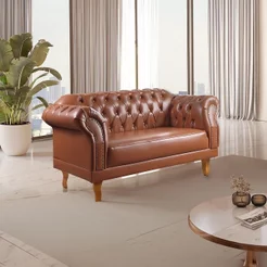 Sofá Chesterfield 2 Lugares Couro Sintético Marrom Duque 150cm Yescasa Caramelo