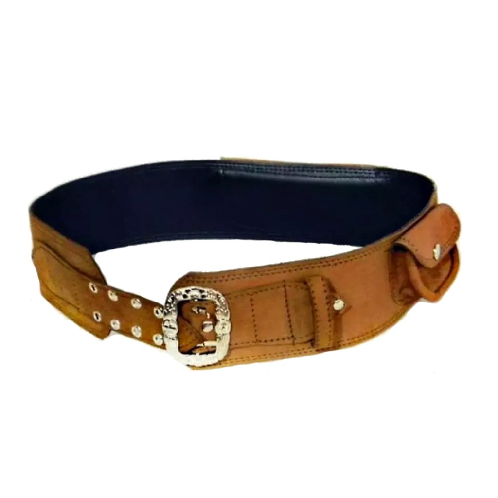 Guaiaca Gaúcho Couro Nobuck Marrom Fivela Inox Adulto