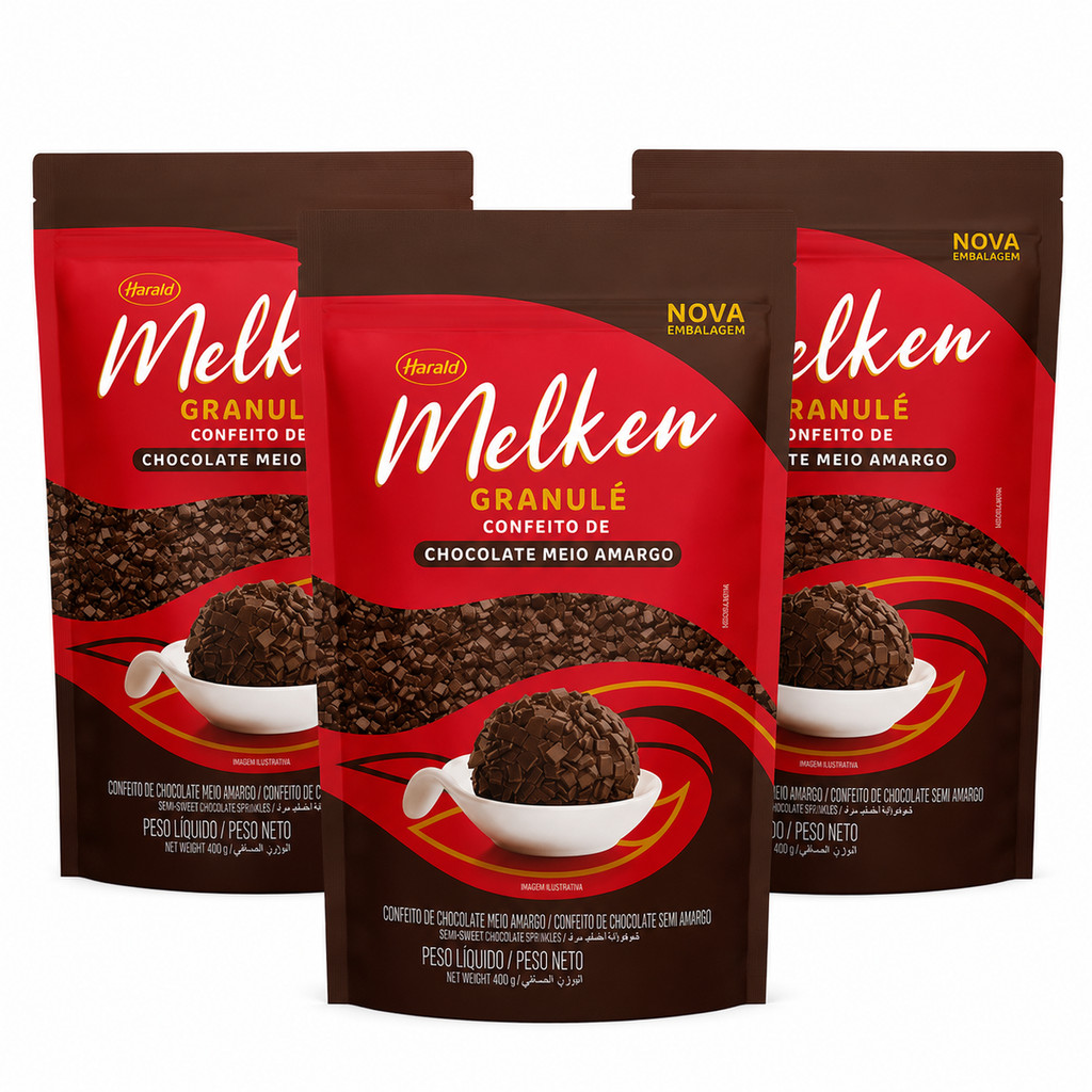 3 Uni Granulado Granulé Chocolate Meio Amargo Melken 400g Harald