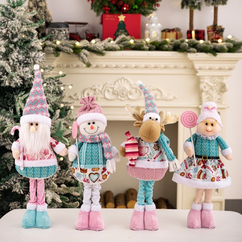 Novas decorações de natal rosa natal retrátil boneca decorações Santa boneco de neve decoração da janela