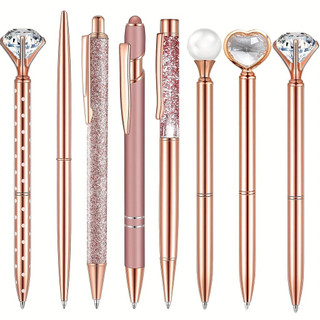 Conjunto de 3/5/8 Canetas Esferográficas em Ouro Rosado, Caneta de Cristal com Glitter de Areia Líquida, com Decoração d