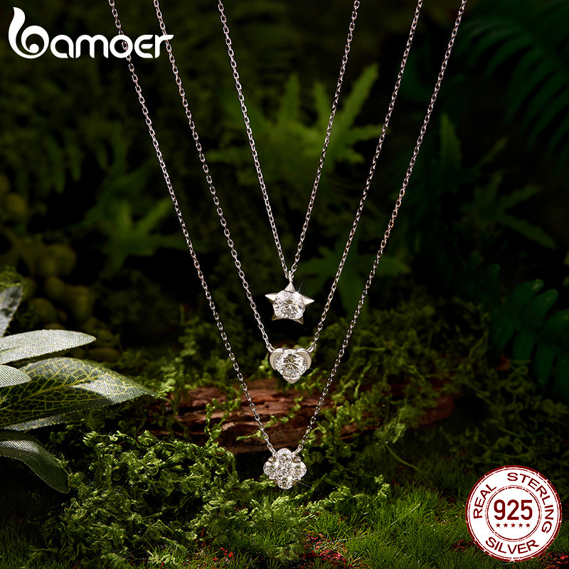 Bamoer 925 Prata Esterlina Moissanite Colar Luz Das Estrelas Coração Jóias Para Presente Feminino