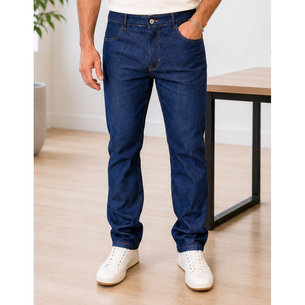 Calça Jeans Azul Masculina para Trabalho Elastano Lycra Corte Reto Tradicional Serviço Básica