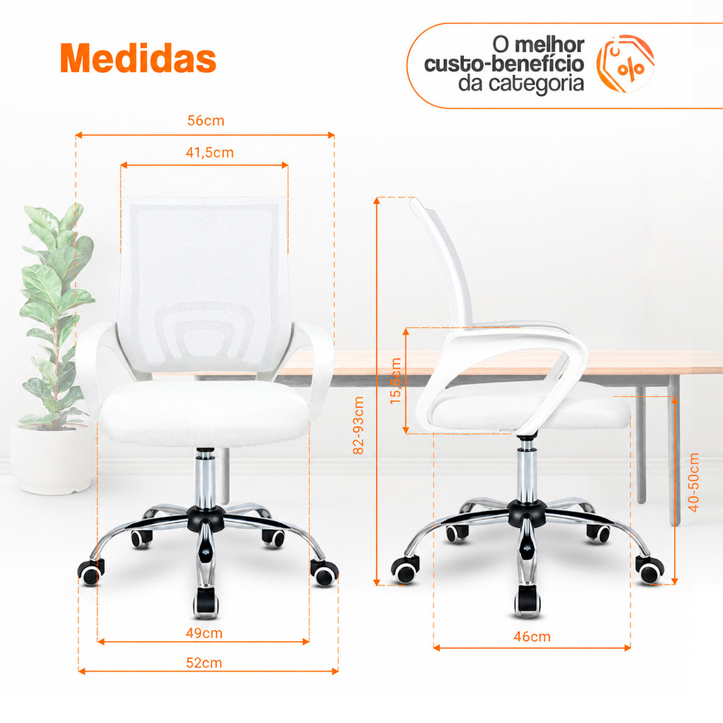 Cadeira de Escritório Begônia Ergonômica Tela Mesh Apoio Lombar Ajuste de Altura Giratória 120kg Branca · foto 2