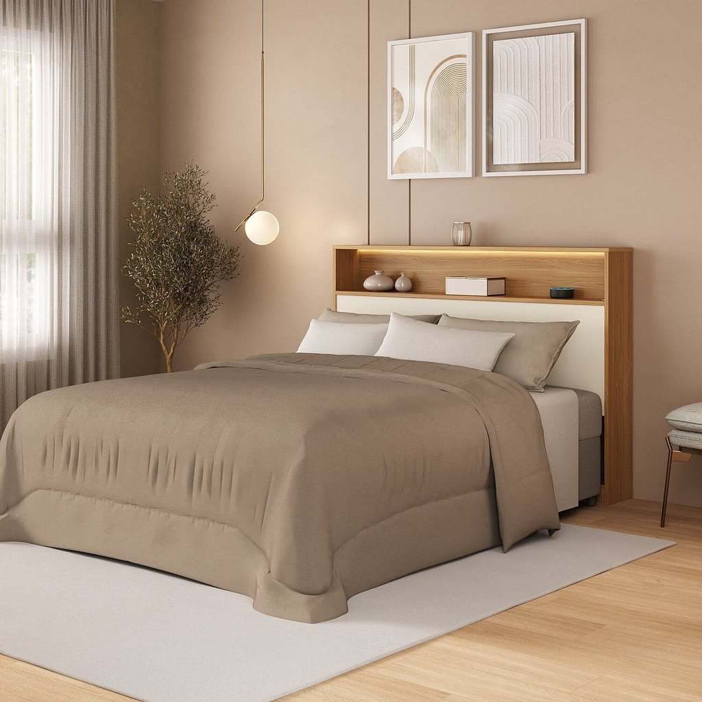 Cabeceira Casal com Nicho e LED 100% MDF Aurora Yescasa Carvalho Hanover/Argila