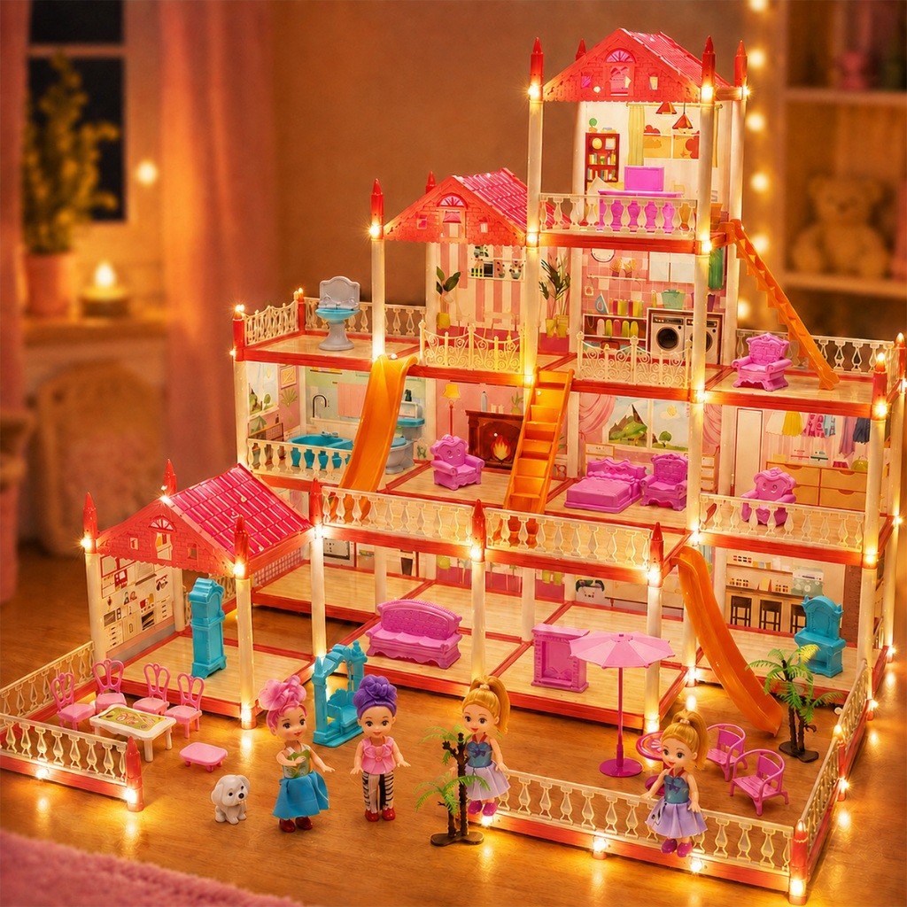 Casa de Bonecas De Luxo 14/17/18 quartos 4 bonecas Villa Brinquedos DIY