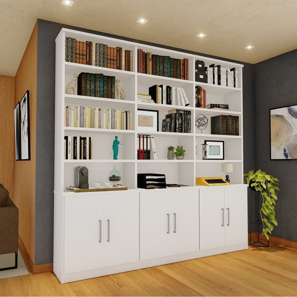 Estante Multiuso de Livros 6 Portas 5 Prateleiras 100% MDF 232,5CMX230CM Branco Branco
