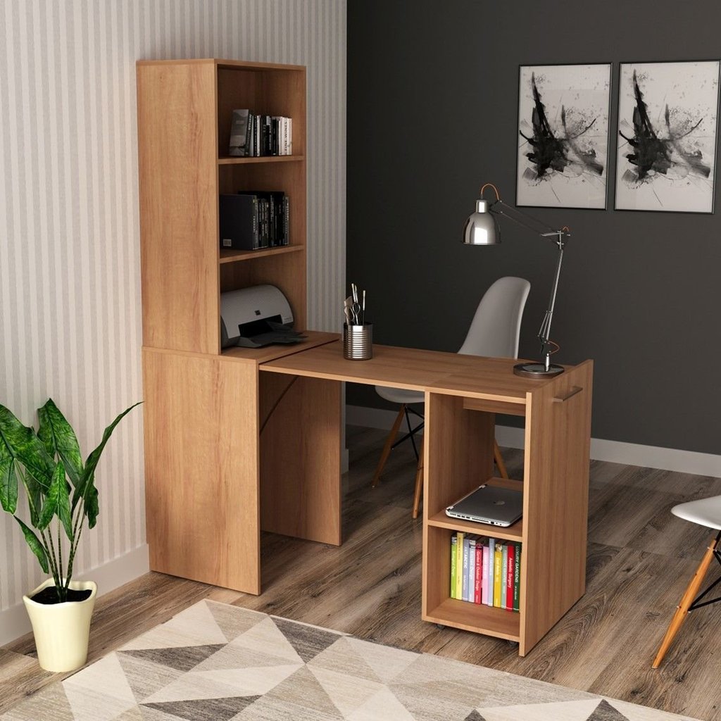 Armário com Mesa Retrátil ME4171 Tecnomobili Marrom Amêndoa