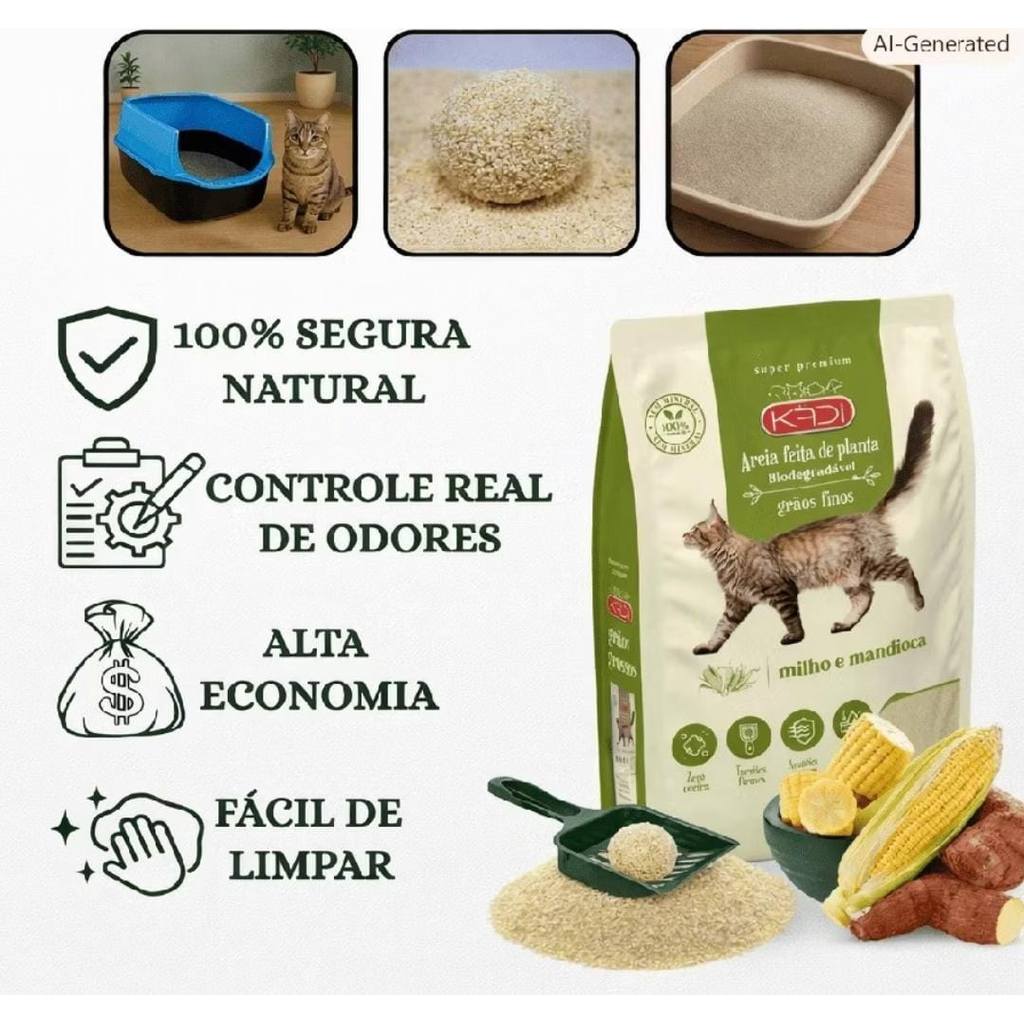 Areia 4 Kg Mandioca e Milho Biodegradável Kadi Grãos Finos Para Gatos — imagem 2 de 2