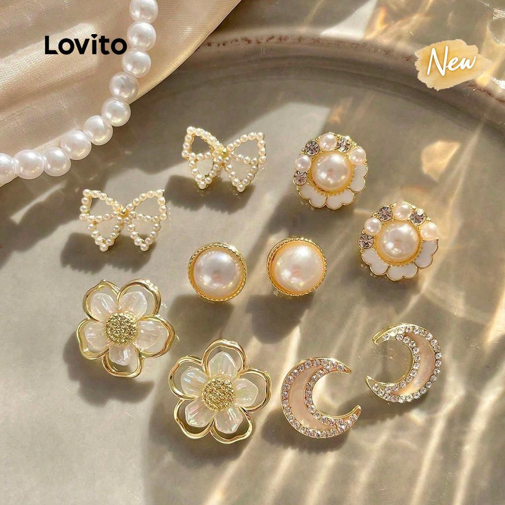 (New Arrival) Lovito Brincos Elegantes De Pérolas Estilo Coreano ERFB123FX035