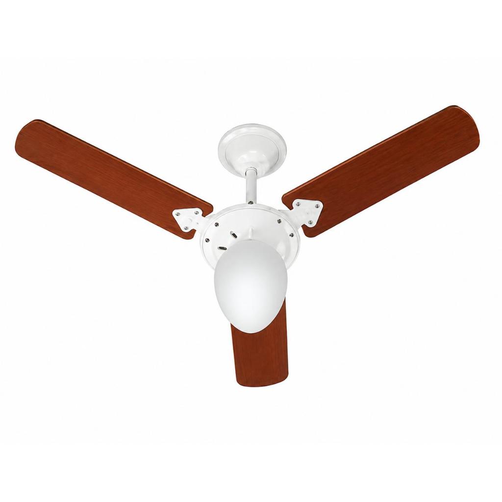 Ventilador de Teto Tron Colonial Branco Verniz 98cm 3 Pás com Lustre E27