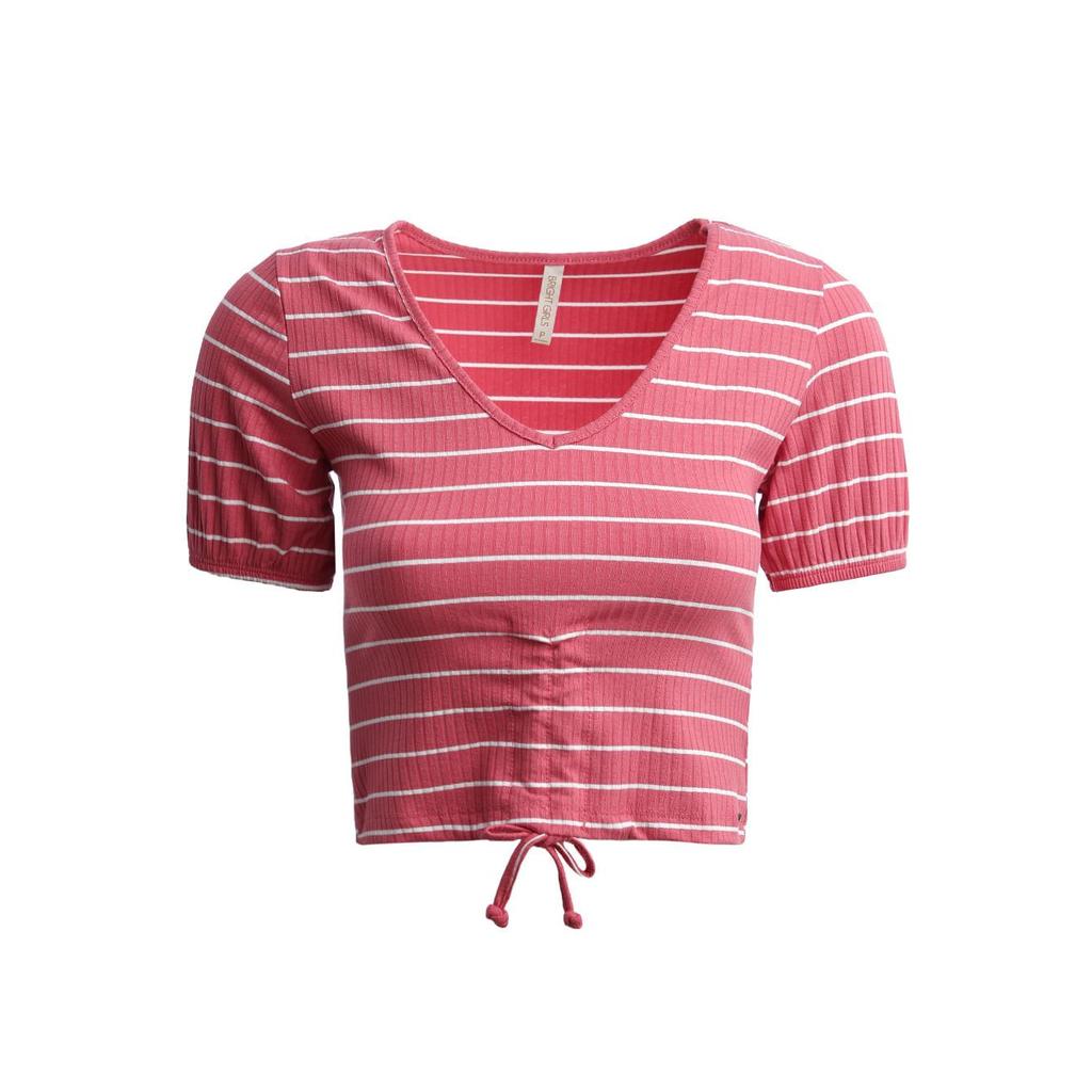 Blusa Cropped Canelada Feminina ROSA/BRANCO