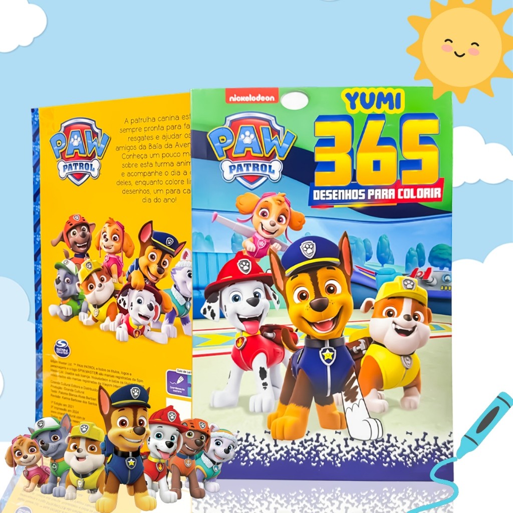 Livro Infantil 365 Desenhos Patrulha Canina Caderno De Desenhos Colorir Pintura Oficial