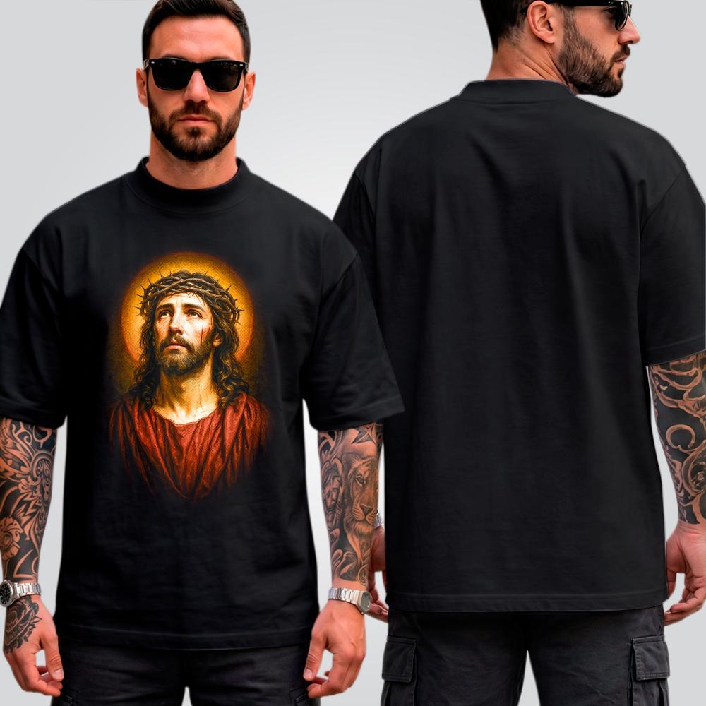 Camiseta Oversized Masculina Suedine Estampada Foto Jesus Streetwear Cristã