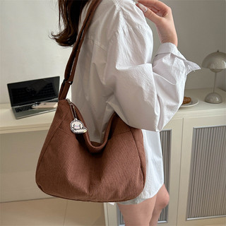 Bolsa de Ombro Transversal Feminina de Corduroy Elegante e Simples, Grande Capacidade, Nova Tendência