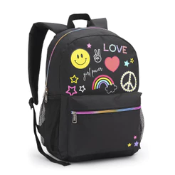 Seanite Mochila Feminina 17 Peace Love Bolsa Escolar