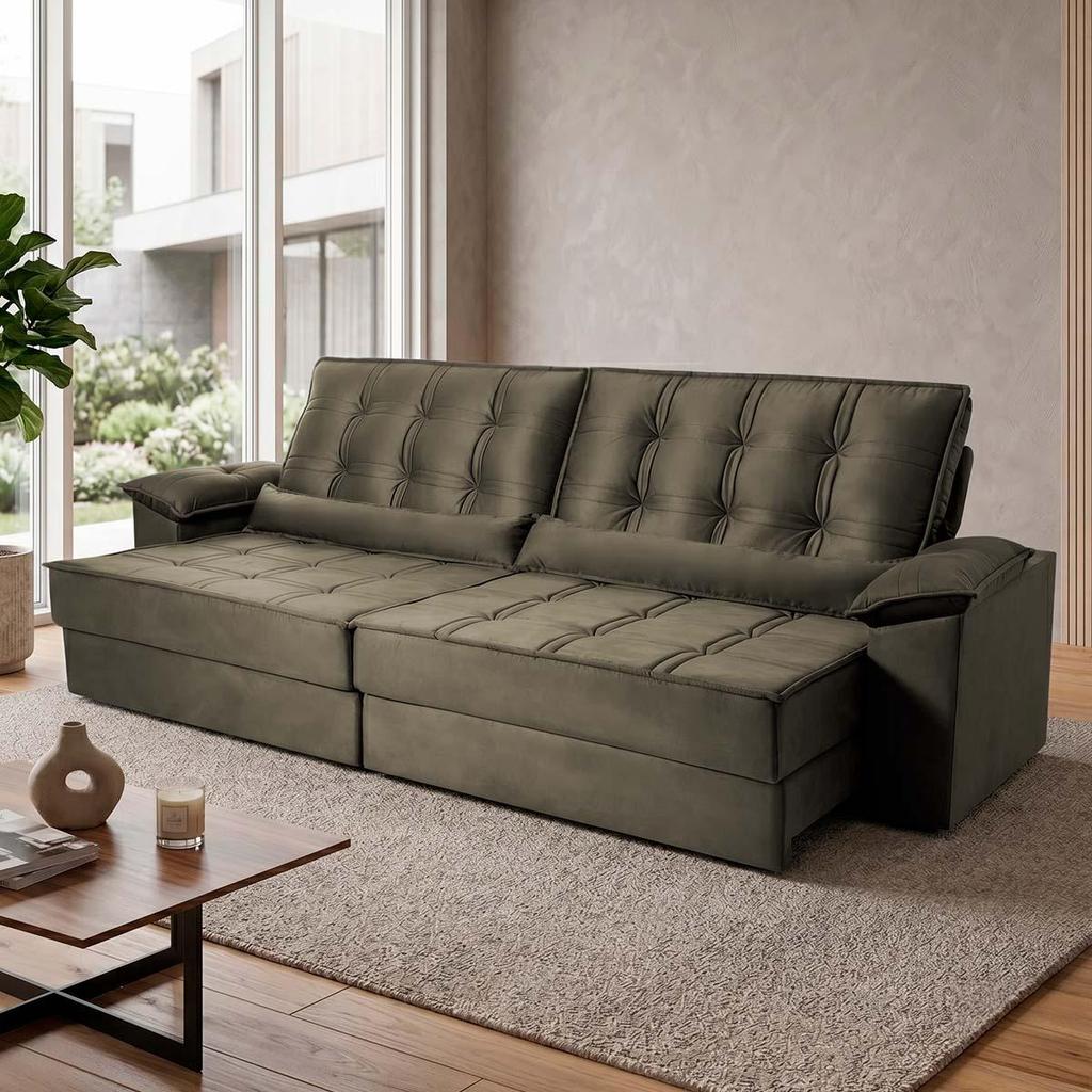 Sofá Retrátil Reclinável 3,00m Ascari Suede Velut Tabaco molas Ensacadas - King House