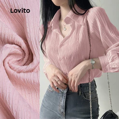 Lovito Casual Blusa Plissada Primavera/verão Blusa Rosa para Mulheres L195ED110