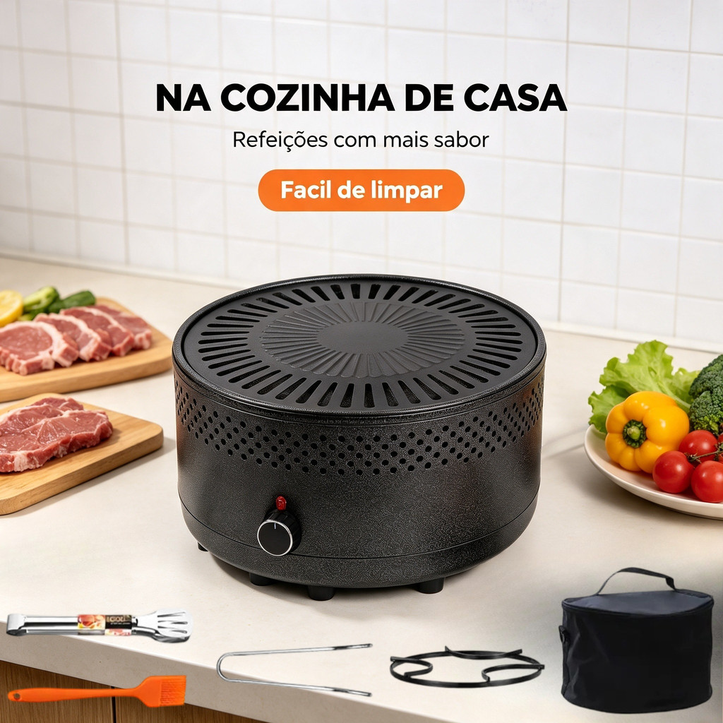 Churrasqueira Portátil Carvão Multifuncional Ventilação USB Kit Acessórios com Bolsa para Camping Churrasco Residencial