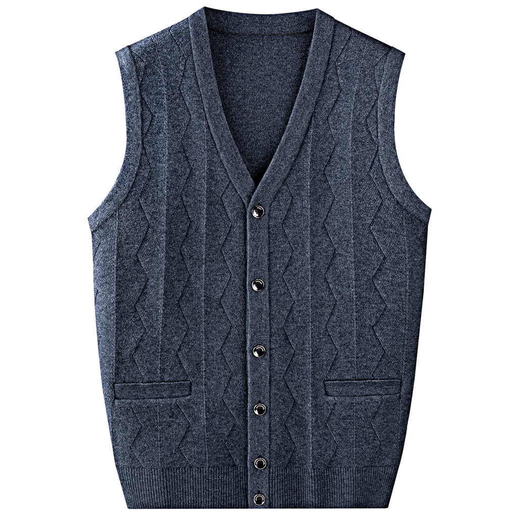 Roupas masculinas para idosos de meia-idade, roupas de pai, cardigã de malha de lã espessada, colete masculino Gran