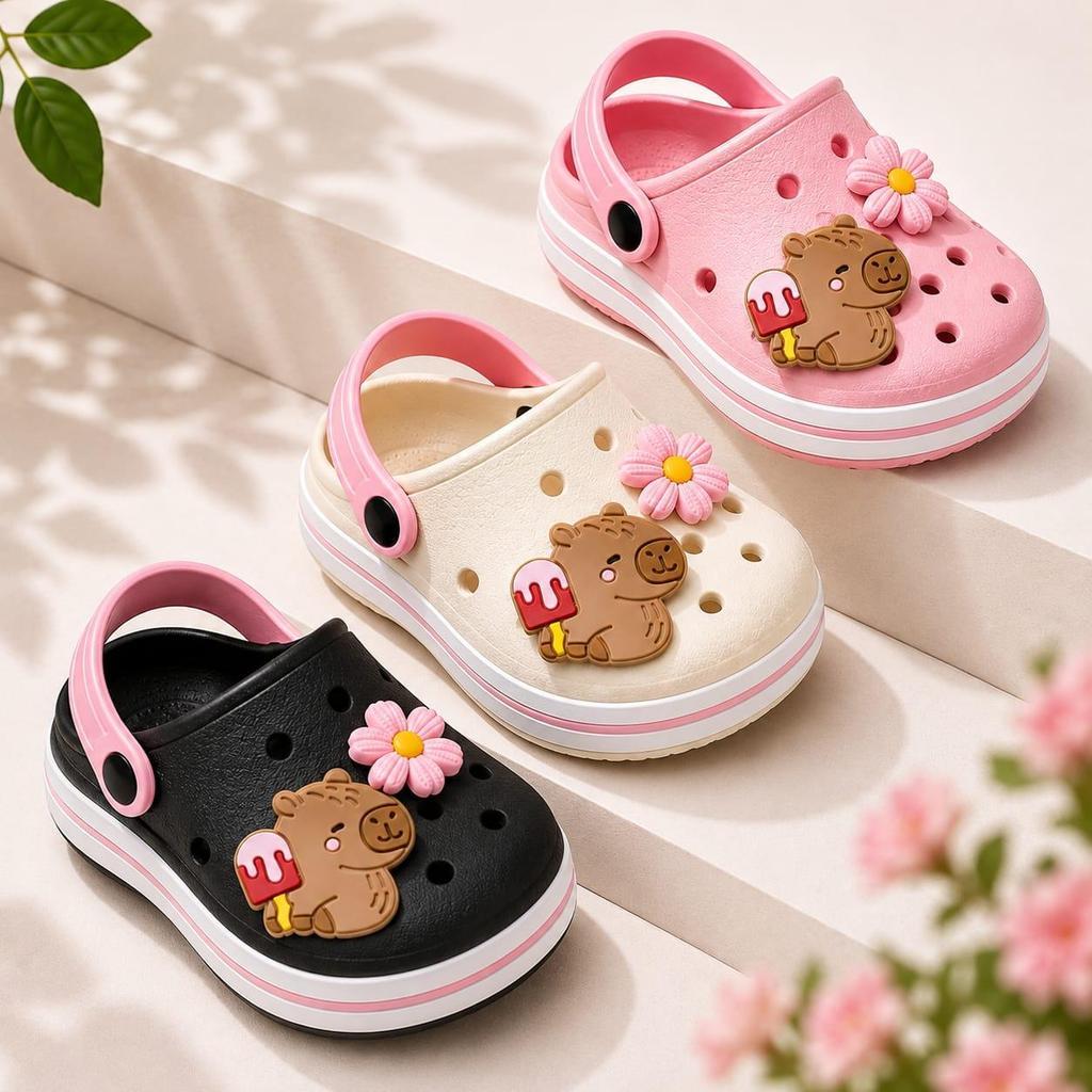 Babuche Infantil Menina Capivara Flor Sandália Antiderrapante Confortável Resistente Fachetado