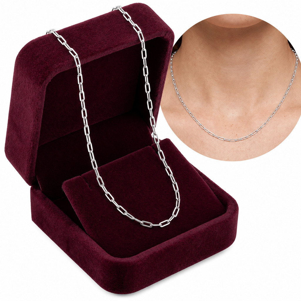 Colar Choker Elo Cadeado Alongado Paperclip 2mm Folheado Ouro 18k ou Prata 925 Feminino Gargantilha Curta